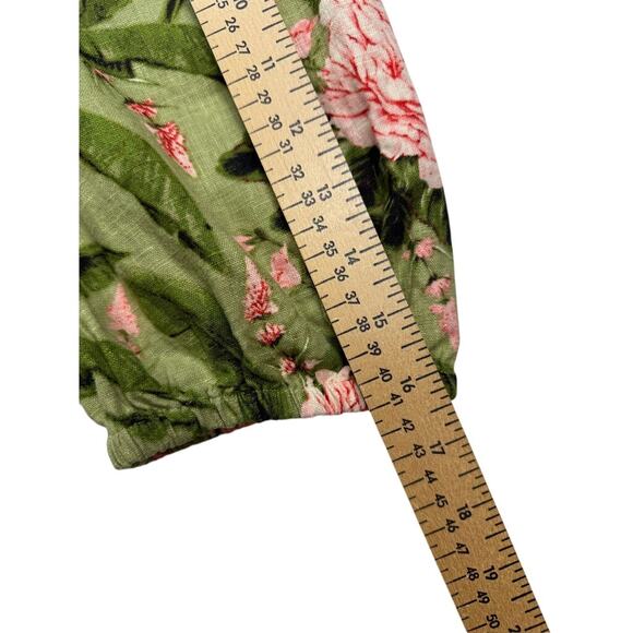 Agua Bendita for Target Peony Print Wrap Crop Top Puff Sleeve Green Pink XS/S - Picture 9 of 11